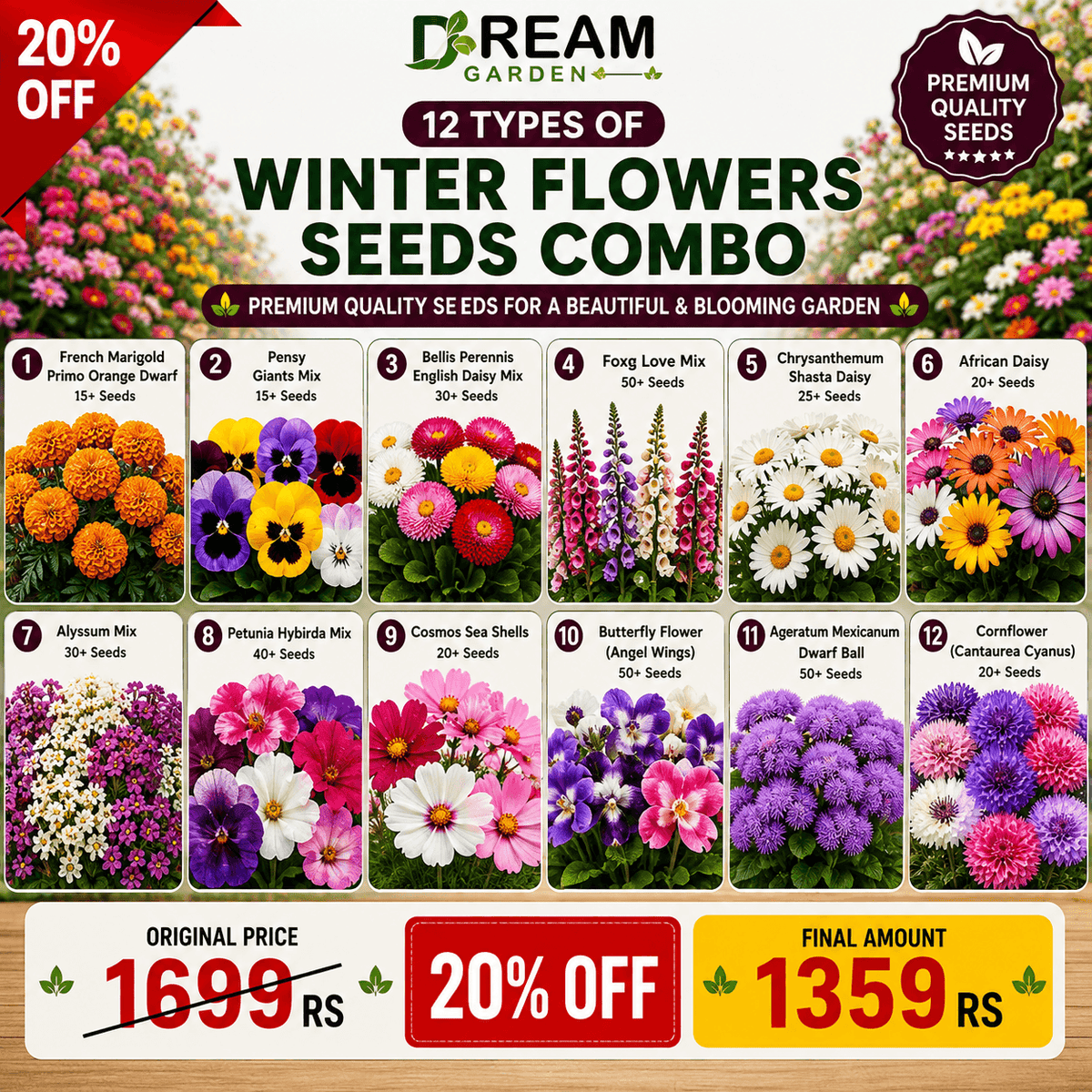 12 Types Of Winter Flowers Seeds Combo