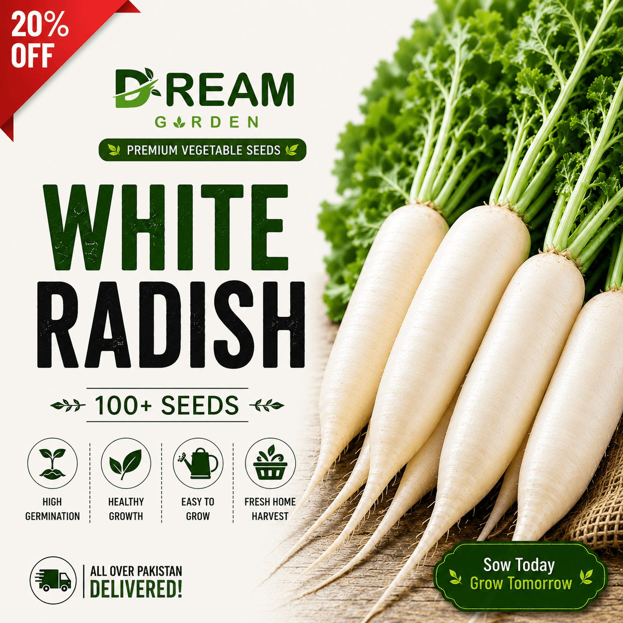 White Radish (سفید مولی) 100+ Seeds