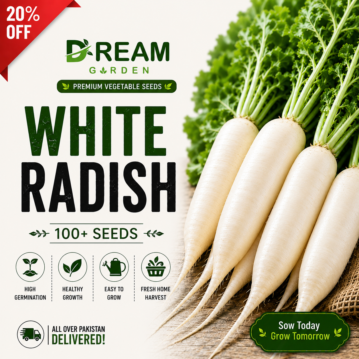 White Radish (سفید مولی) 100+ Seeds