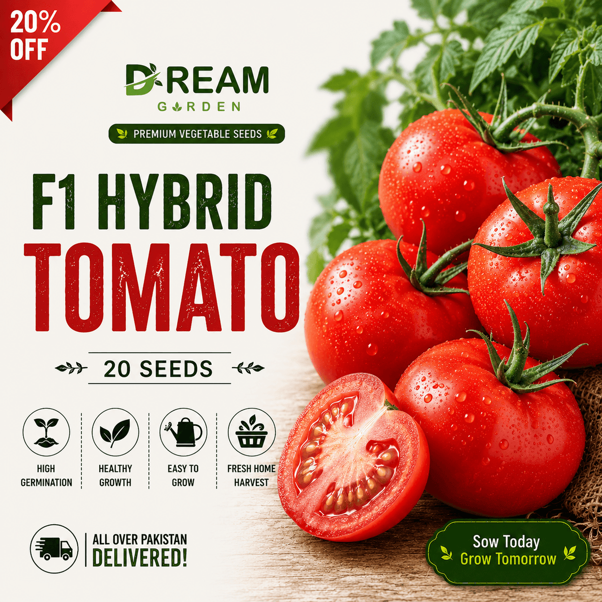 F1 Hybrid Tomato (ٹماٹر) 20 Seeds