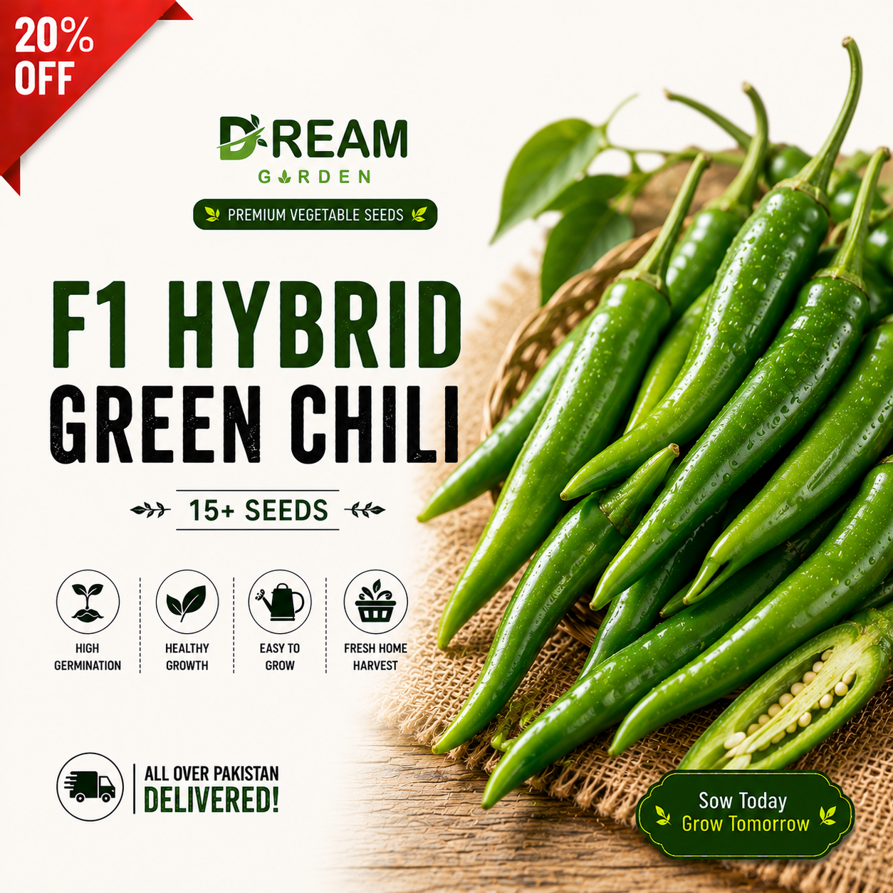 F1 Hybrid Green Chili (سبز مرچ) 15+ Seeds