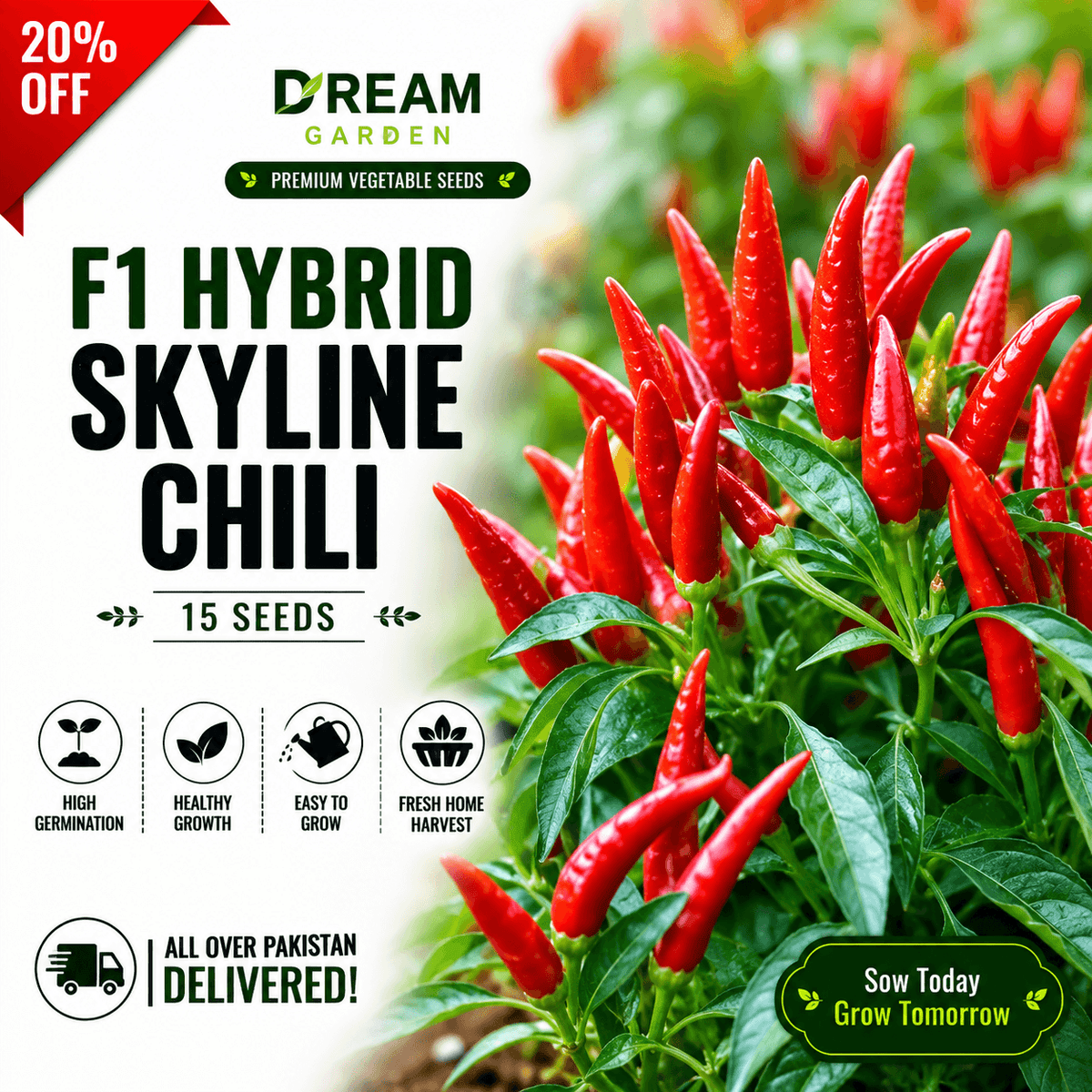 F1 Hybrid Skyline Chili (سکائی لائن مرچ) 15 Seeds