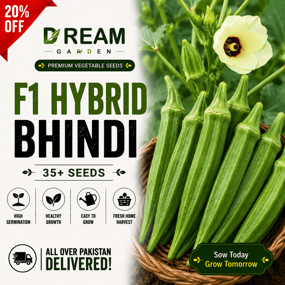 F1 Hybrid Bhindi (بھینڈی) 35+ Seeds
