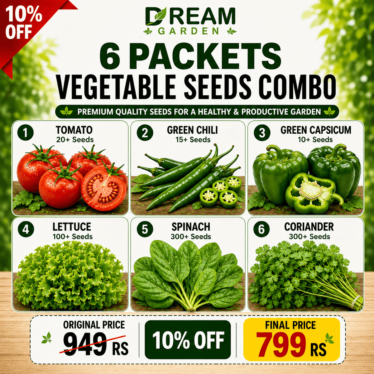 Dream Garden 6 Packets Vegetables Seeds Combo