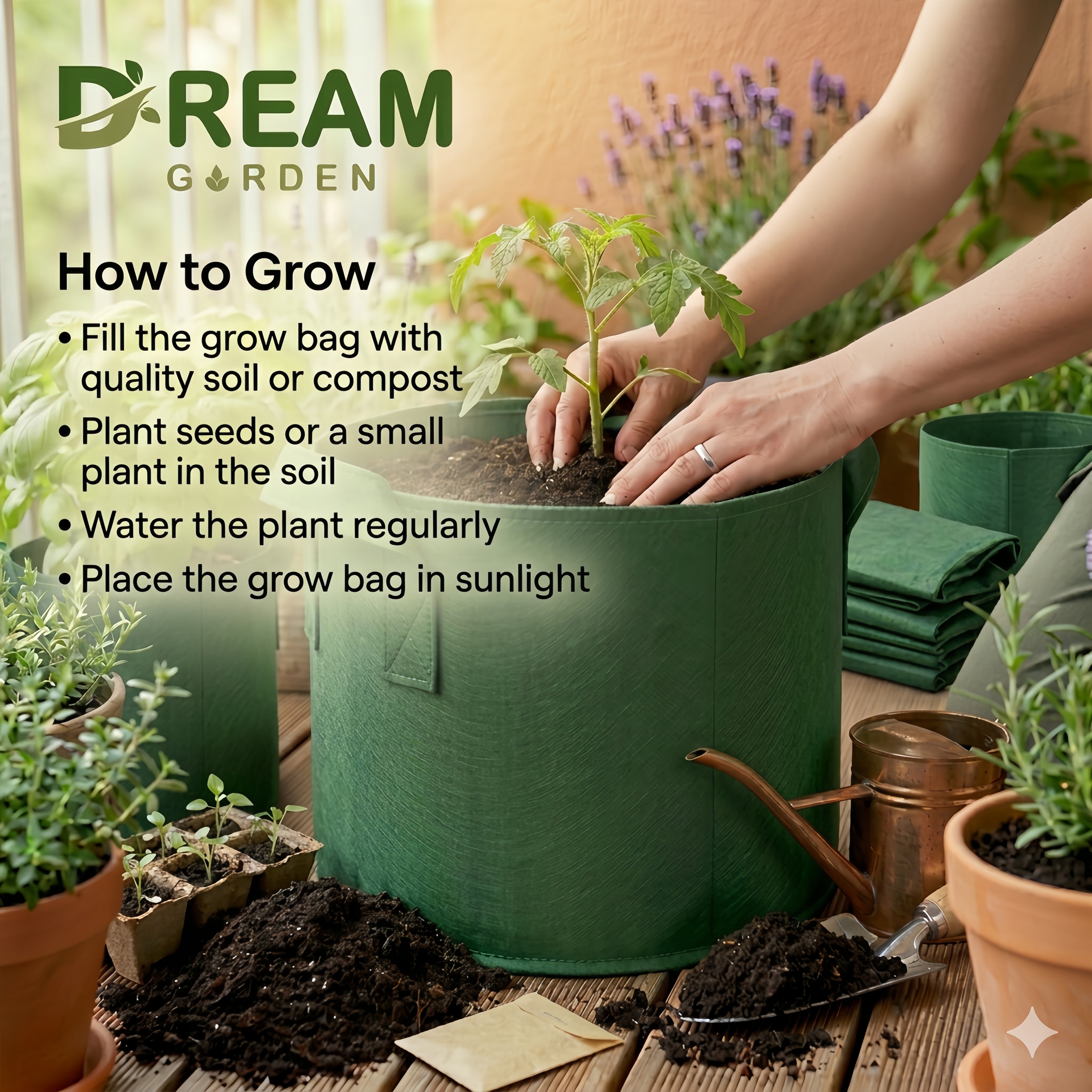 Dream Garden Premium Fabric Grow Bags- 7 Gallon