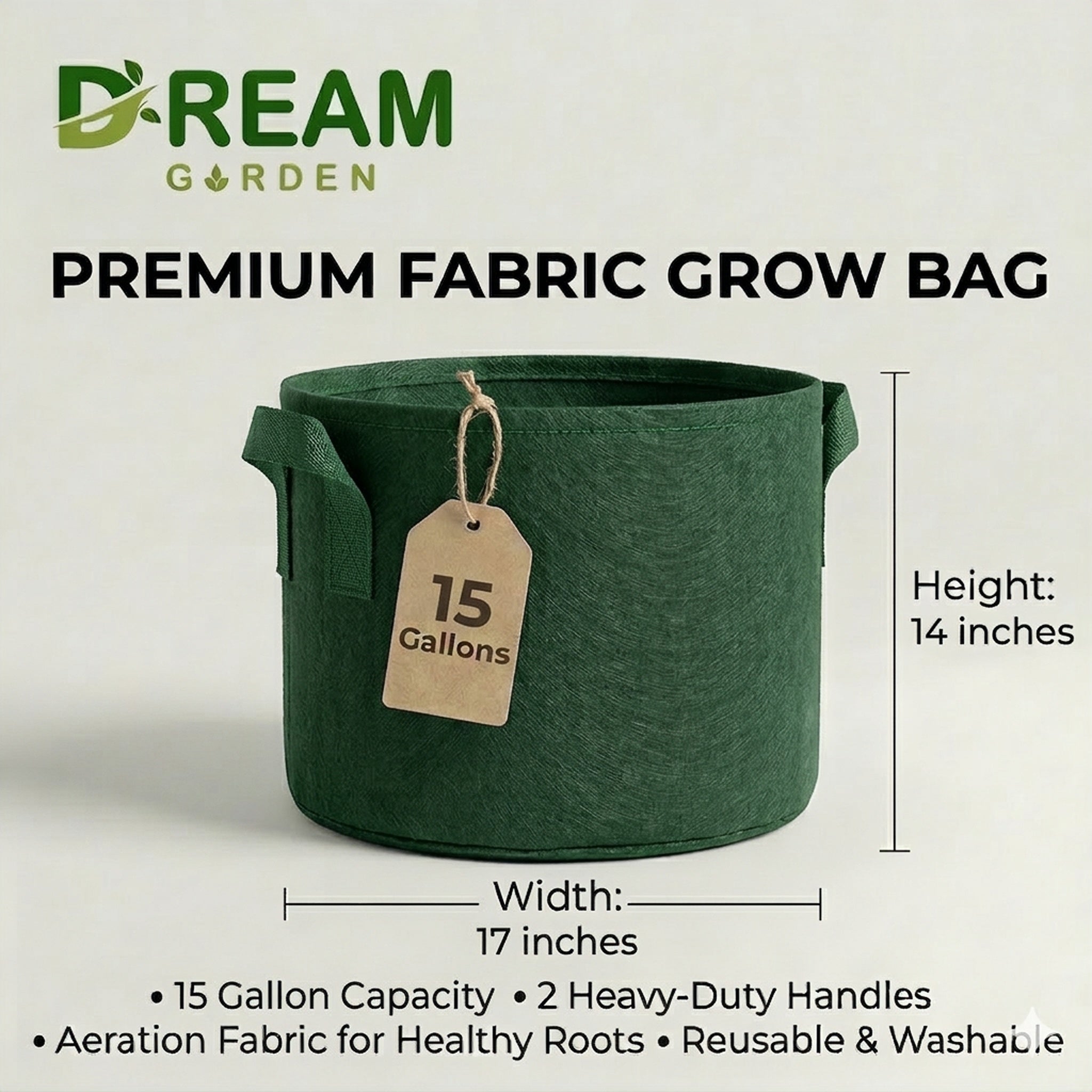 Dream Garden Premium Fabric Grow Bags-15 Gallon