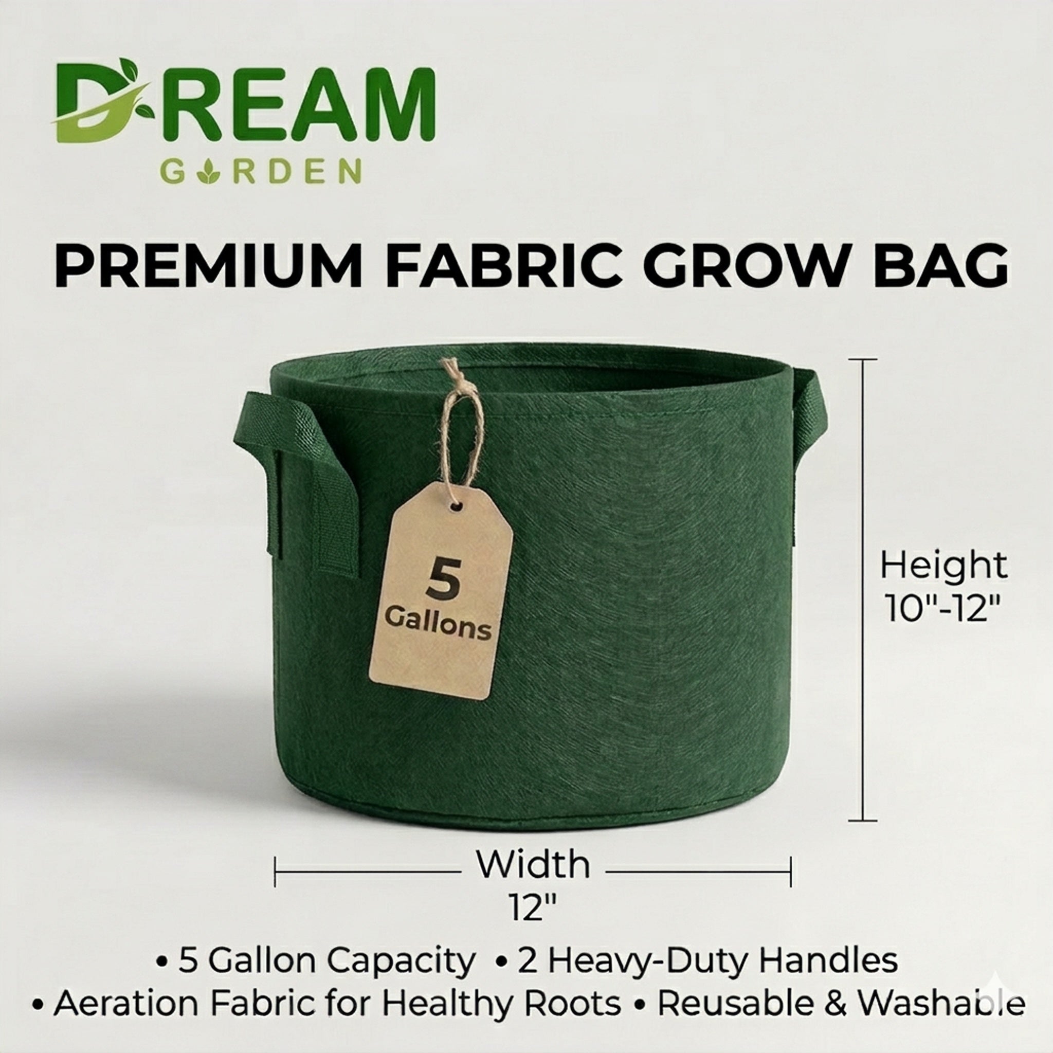 Dream Garden Premium Fabric Grow Bags-5 Gallon